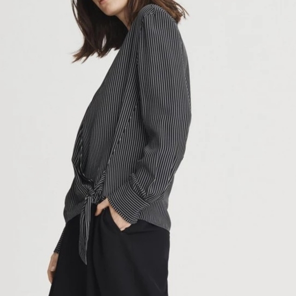 rag & bone Felix Popover Top in Black & White Stripes. - Picture 14 of 15